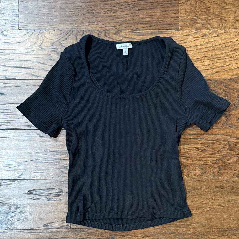 Black Ribbed Short Sleeve Tee Crop Top- size L